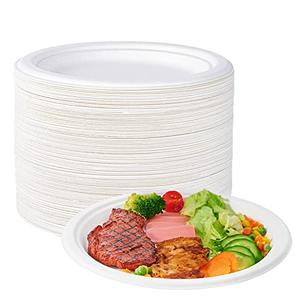 ECOLipak 100% Compostable 10 Inch Heavy Duty Paper Plates, 150 Pack Disposable Biodegradable Eco-friendly Sugarcane Bagasse Plates for Dinner Party(White)