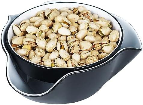 Pistachio Bowl, Snack Serving Dish, Double Dish Nut Bowl with Nut Seeds Shell Storage, Pistachios, Peanuts, Cherries, Popcorn, Edamame, Fruits, Snacks, and Candy Serving Bowl, Black & White