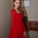 Women's Sexy Long Sleeve Square Neck Side Slit Party Night Out A-line Mini Dress