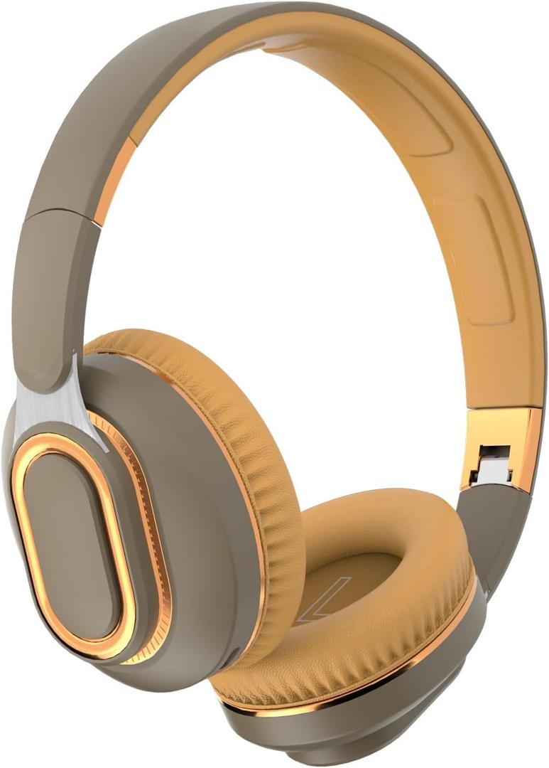 H7 Foldable Bluetooth Headphones, Over-the-Ear Wireless Headphones with HiFi Surround Sound and 1.5m USB-Cable,Soft Lightweight Headset with Mic,for Android and iOS for Gift (Brown-Green)