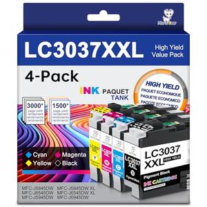 MS DEER LC3037 BK/C/M/Y Ink Cartridges Compatible Replacement for Brother LC3037XXL LC3039XXL LC 3037 XXL High Yield Work for MFC-J6945DW MFC-J6545DW MFC-J5845DW MFC-J5945DW Printer 4-Pack