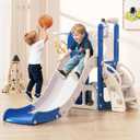 Babytronic Toddler Slide, 6 in 1 Kids Indoor Slide for Toddlers 1-3, Baby Indoor and Outdoor Climber Playset, Kids Slide with Basketball Hoop and Telescope, Toddler Outdoor Playground(White&Gray)