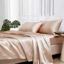 MR&HM Satin Bed Sheets, Queen Size Sheets Set, 4 Pcs Silky Bedding Set with 15 Inches Deep Pocket for Mattress (Queen, Champagne)
