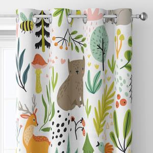 Kids Blackout Curtains Grommet Thermal Insulated Room Darkening Printed Forest with Wild Animals Nursery and Kids Bedroom Curtains 42x63inch(107x160cm), White