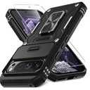 DEERLAMN Case for Google Pixel 9 Pro XL with Slide Camera Cover+Screen Protector(1 Pack), Rotated Ring Kickstand Military Grade Shockproof Protective Cover-Black