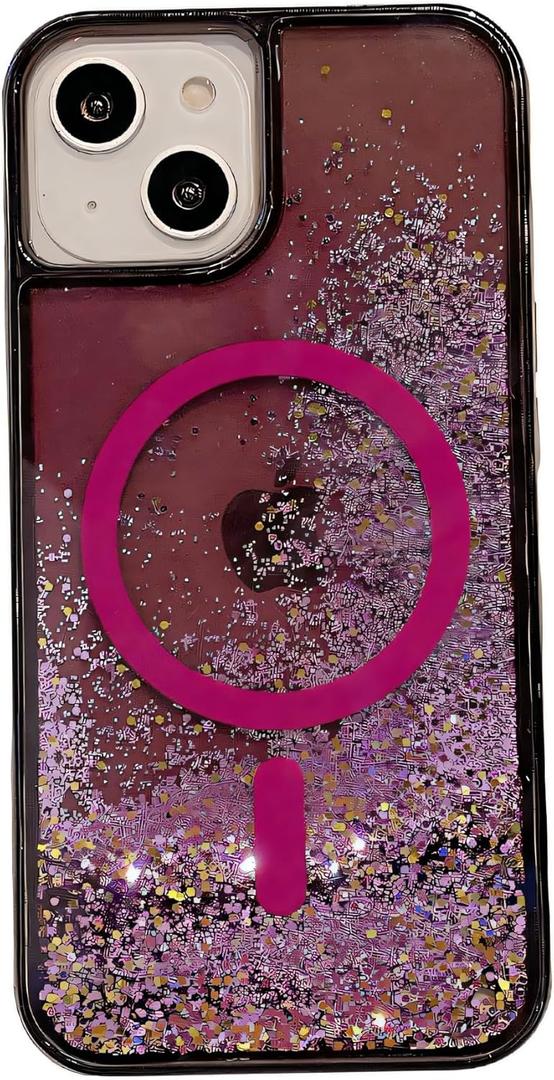 for iPhone Case,[Compatible with MagSafe] Luxury Bling Sparkle Flowing Glitter Liquid Sand Clear Soft TPU Phone Case (Purple,iPhone 15 Pro Max)