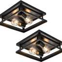 Hamilyeah Farmhouse Flush Mount Ceiling Light Fixture Set of 2, Kitchen Light Fixture Ceiling Mount, Hallway Ceiling Light Black, Simple Close to Ceiling Light Outdoor for Porch, Patio