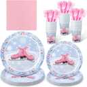 Zubebe 120 Pcs Ice Skating Party Supplies Roller Skating Paper Plates and Napkins Skate Birthday Party Decorations Disposable Tableware Winter Wonderland Paper Plate Sets, Serve for 24 Guests