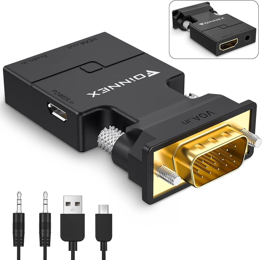 VGA to HDMI Adapter with Audio, Uni-Direction VGA (Source) to HDMI (TV/Monitor), Active VG A in HDM I Convertor Male to Female 1080P Video Dongle for Laptop, Computer, Projector
