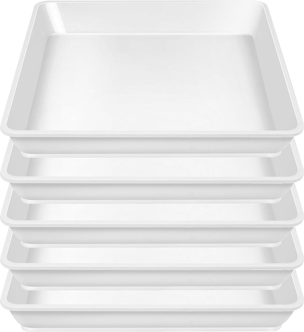 5 Pack Square Plant Saucer 12 Inch, Plastic Plant Water Dray Tray, Flower Pot Saucers, Square Planters for Indoors and OutdoorsPlants Saucer for Plant Pots. (White)