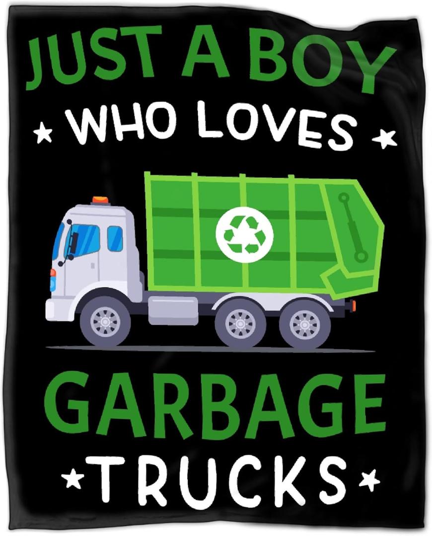 Just A Boy Who Loves Garbage Trucks Blanket Gifts for Garbage Truck Lover 40 x 50 Inch for Kid,Garbage Truck Fannel Fleece Throw Blanket Super Soft Throws Blanket for Bed Couch Sofa