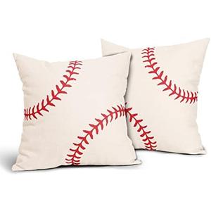 Baseball Pillow Cover Set of 2 Sports Theme Cotton Linen Polyester Decorative Throw Pillow Case Cushion Cover for Bedroom Sofa Living Room Couch Chair Office 18 x 18 Inch