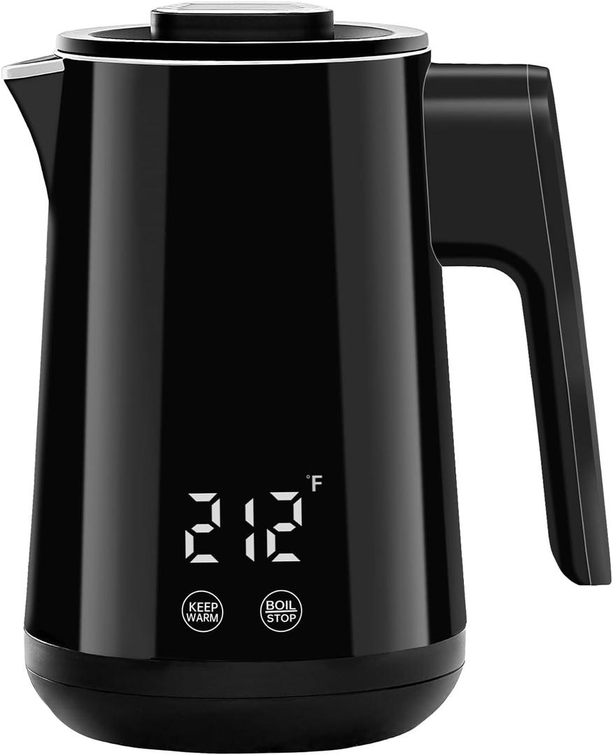 Seehot 850ml Small Electric Kettle Temperature Control,800W Double Wall Electric Tea Kettle of 304 Stainless Steel,5 Temp Presets,Hot Water Kettle Electric,Auto Shut Off for Tea and Coffee-Black