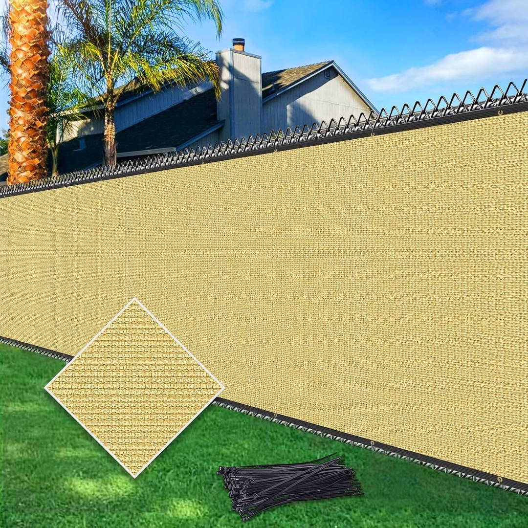 5ftx25ft Privacy Fence Screen Heavy Duty 170 GSM Windscreen & Dustproof Fabric Privacy Screen Covering Mesh Fencing for Outdoor Patio, Balcony, Pool Deck, Sand