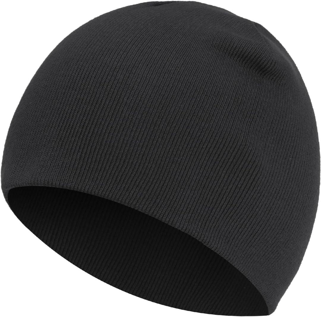 100% Cotton Beanie Hat for Men Women, Cuffless Soft Knit Warm Winter Hats Fisherman Beanies Skull Cap Unisex (Black)