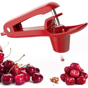 Cherry Pitter - Ordekcity Stainless Steel Cherries Corer Pitter Tool with Hand-held Push Design, Save Time & Space for Making Cherry Jam with Lock Design(Red)