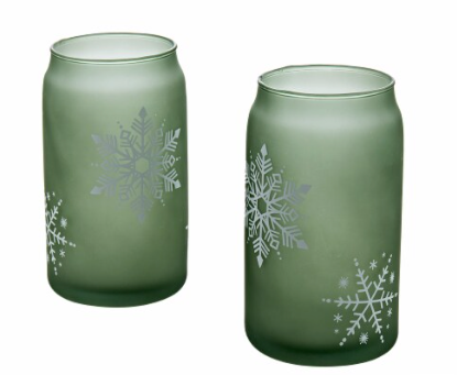 Tabletops Gallery 2 Piece Snowflake Soda Can Glass Set - Green