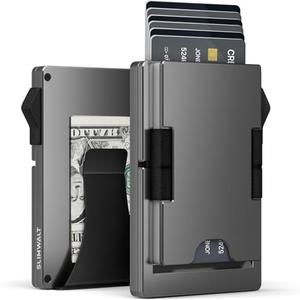 Slimwalt Mens Wallet with Money Clip - Holds 10-20 Cards, RFID Blocking Minimalist Wallet for Men with Pop Up Card Case, Slim Card Holder Metal Card Wallets, Gifts for Men, Black