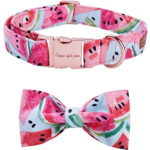 Unique style paws Bowtie Dog Collar Cotton Watermelon Adjustable Summer Collar for Small Medium Large Dogs - XL
