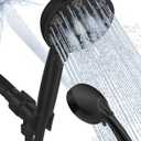 High Pressure Shower head with Handheld 7 Modes, Built-in Power Wash to Clear Tub. Tile & Pets, 5 High Flow Hand Held Hydro Rain Showerhead with Stainless Steel Hose and Adjustable Bracket-Matt Black