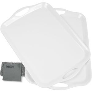 Large Melamine Serving Tray with Handles, 17.5 x 12 in Rectangular Melamine Serving Platter, Dishwasher Safe Trays for Eating, Appetizer, Charcuterie, Snack, Fruit, Desserts, Set of 2, White