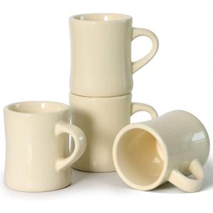 harebe Retro Coffee Cup Set of 4, 10 OZ Heavy Classic Ceramic Diner Mugs Set with Handle for Coffee, Tea, Cocoa, Milk, LatteCream