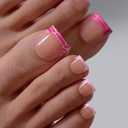 BTArtbox Press On Toenails - Lamp-Curable Sharp Square Toe Nail Press Ons with Glue for Women, Semi-Transparent French Tip Fake Toe Nail Tips in 15 Sizes - 30 Toenails Kit, Pink Croc
