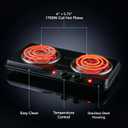 OVENTE Electric Countertop Double Burner, 1700W Cooktop with 6" and 5.75" Stainless Steel Coil Hot Plates, 5 Level Temperature Control, Indicator Lights and Easy to Clean Cooking Stove, Black BGC102B