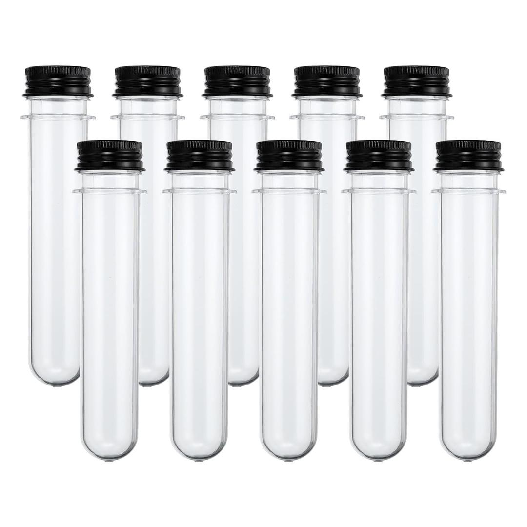 PATIKIL 40ml Test Tubes, 25pcs 5.51x0.98" Plastic Clear Round Bottom Test Tube Containers with Caps for Bead Party Candy Bath Salt Storage Scientific Experiment Plant Propagation, Black