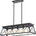 HuixuTe 5-Light Farmhouse Pendant Light for Dining Room, Rustic Kitchen Island Lighting, Adjustable Height Chandeliers for Kitchen, Dining Room Table Black