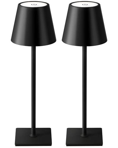 KDG 2 Pack Cordless Table Lamp, Portable LED Desk Lamps, 5000mAh Battery Operated, 3 Color Stepless Dimming Up, for Restaurant, Bedroom, Outdoor Camping, Coffee Shop, Night Light, Rechargeable (Black)
