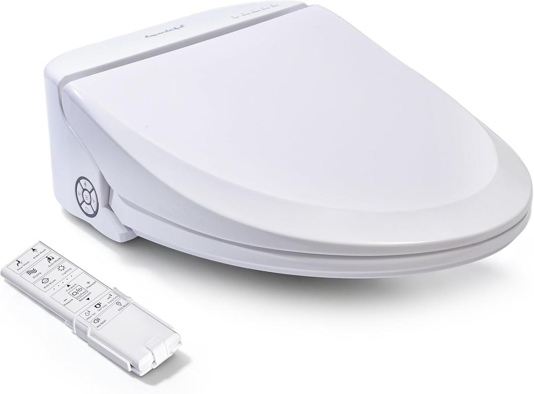 Bidet Toilet Seat 102DS-W, Round, Electronic Heated Seat with Unlimited Warm Water for Home Bathroom, Remote Control, Turbo Wash & Dryer, Night Light, Easy Install - Perfect for Family Use