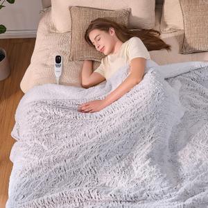 Yokimisu Electric Blanket Heated Twin 62"x84", Bed Blanket Clearance with 9 Heat Levels & 1-10H Timer, Silky Faux Fur, Fluffy Cozy Machine Washable Bedding, Gifts for Mom Dad (Brushed White)