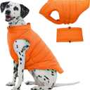 Large Dog Winter Coat with Back Zipper & Detachable Scarf, Waterproof Warm Dog Snow Jacket, Dogs Puffer Vest for Golden Retriever, German Shepherd, Orange 2XL