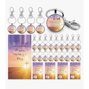 Mother's Day Christian Gifts Bulk Christian Bible Verse Keychains with Mother's Day Gift Cards Opp Bags for Church 24 pack (1 missing key chain)