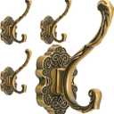 Peohud 4 Pack Vintage Coat Hooks, Antique Brass Wall Hook, Gold Decorative Towel Hooks Wall Mounted Hanger for Key, Bags, Hat, Scarves, Clothes, Entryway, Bedroom, Bathroom