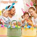 4Pcs Foldable Easter Woven Bamboo Baskets Empty, Oval Easter Basket Bulk Set with Handle, Large Easter Baskets for Easter Egg Hunt Party Favor Picnic Supplies Gift Packing - Pink Yellow Green Blue