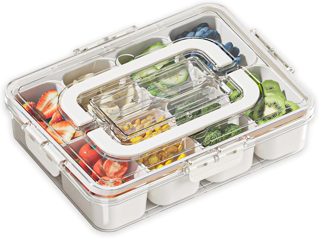 Snack Box with 8 Compartments, Picnic Box, Snack Box with Lid and Handle, Place Various Sweets, Nuts, Fruits and Biscuits