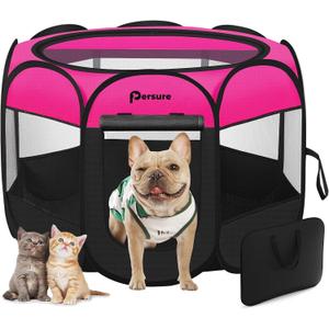 Dog Cat Playpen Indoor Outdoor for Puppy Pet Dogs Cat Travel, Dog Enclosure Tent Crates Cage for Recovery After Surgery, Portable Pop Up Dogs Kennel with Carrying Case (Rosy, Large)