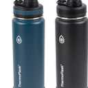 ThermoFlask Stainless Steel Water Bottles 2-Pack - Double-Wall Vacuum Insulated 24 oz BPA-Free Spout Lids - Keeps Drinks Cold 24 Hrs, Hot 12 Hrs - Leakproof, Dishwasher Safe, Mayan Blue/Black