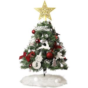 2ft Mini Tabletop Christmas Tree, Artificial Small Christmas Tree with Battery Operated Lights, Ornaments and Storage Bag, Mini Xmas Tree for Christmas Home Decorations
