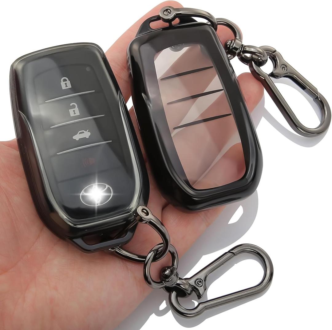 2-Pack for Toyota Key Fob Cover with Keychain Key Case Fits 2021-2025 Grand Highlander Camry RAV4 Prime Land Cruiser Corolla Cross Tundra Tacoma Sequoia Sienna Prius Crown Venza BZ4X Mirai