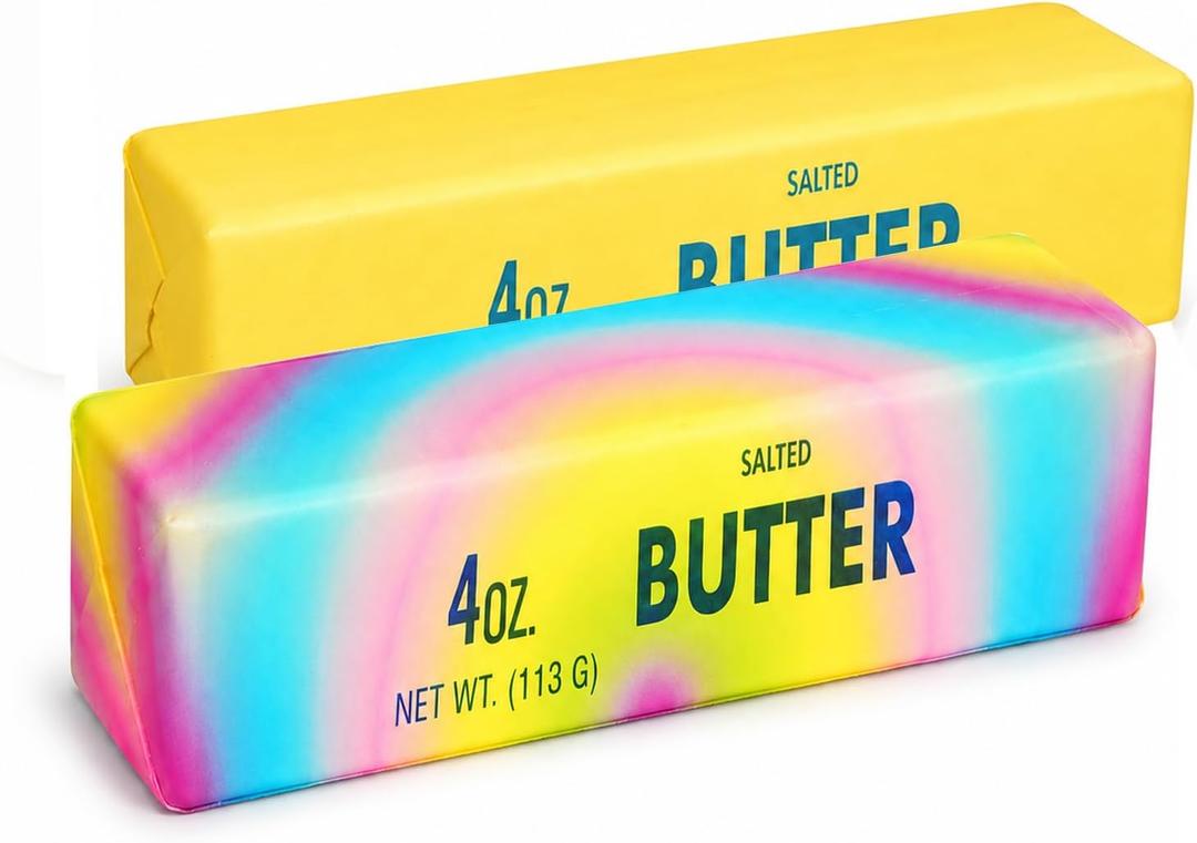 2Pcs Butter Squishy Toy, Realistic Butter Stick Slow Rising,Soft PU Foam Squeeze Stress Relief Toy,Cute Food Fidget Toy for Desk,Office,School,Party Favors & White Elephant Gifts