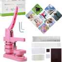 Photo Magnet Making Machine, Button Press Machine for 2 Inches / 50mm Square Fridge Magnetic Stickers, 100 Sets of Button Maker Supplies, Badge Maker Kit for Home School DIY Crafts, Business (Pink)
