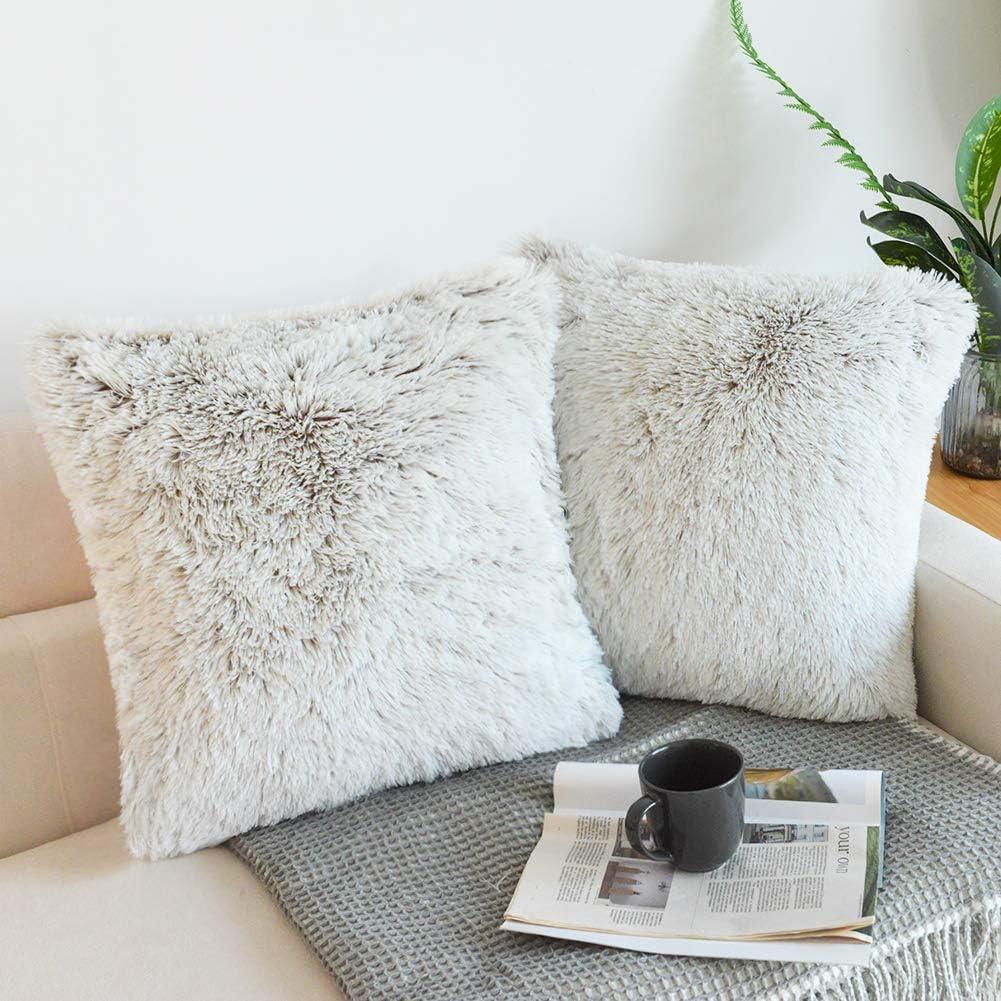 NordECO HOME Luxury Soft Faux Fur Fleece Cushion Cover Pillowcase Decorative Throw Pillows Covers, No Pillow Insert, 22" x 22" Inch, Brown Ombre, 2 Pack