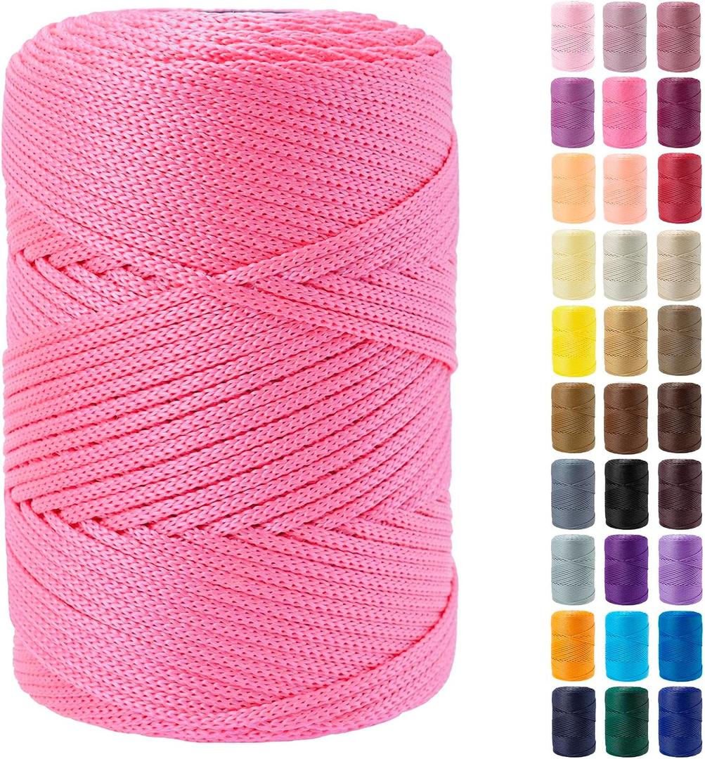 2.5mm x 185 Yards Premium Polyester Macrame Cord 2.5mm Polypropylene Cord for Knitting and Crocheting Hats, Bags, Purses, Shoes, Carpets, Basket, Plant Hangers, DIY Crafts -Sherbet Pink