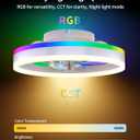 RGB Ceiling Fan with Lights, low profile ceiling fans with lights and remote, Flush Mount LED Fan Light, Modern Bladeless Fandelier for Bedroom Works with APP, 16IN White