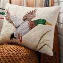 Camp Wandawega Mallard Duck Wool Hook Throw Pillow - Vintage Lodge Cabin Decorative Pillow, Hand-Hooked Oblong 16 x 20 Inch, Lake House Rustic Hunting Decor by Makers Collective