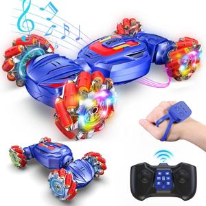 Gesture Sensing RC Stunt Car, Boys Girls Ages 6-12 Birthday Gift Ideas, 4WD Transform Off Road for Rotating Hand-Controlled 2.4Ghz Remote Control Twist Cars with Lights and Music Blue