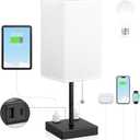 White Medium Table Lamp with USB Ports - 3 Color Temperature Bedside Lamp for Bedroom, Pull Chain Control, USB A and C Ports, 2 AC Outlets, Bulb Included (17.4in)